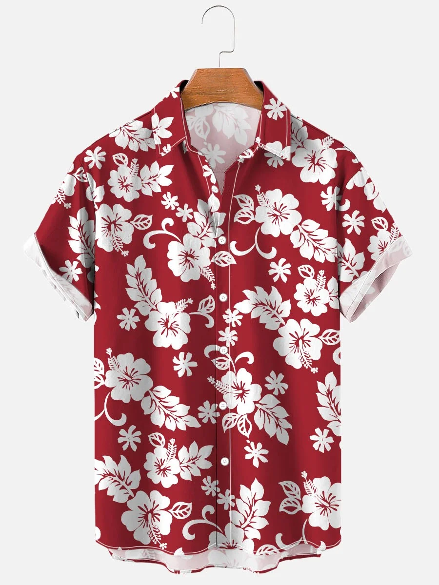 Camisa de manga curta com estampa floral masculina, estilo havaiano, tamanho grande impresso em 3D, harajuku, rockabilly, anime macabi, luxo,