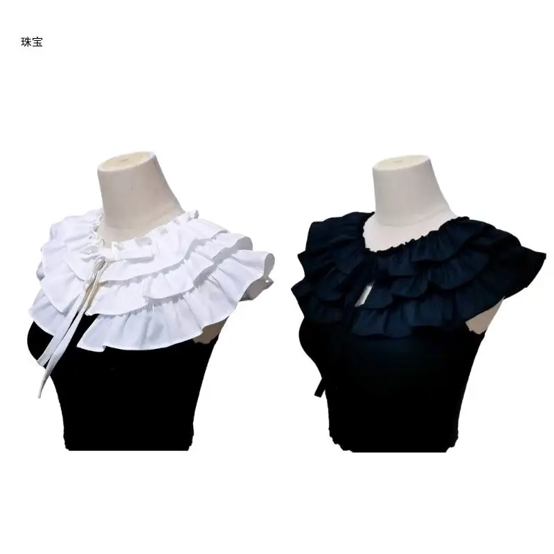 

X5QE Layered Ruffled Collar Elegant Sweet Girls Blouse Collar Detachable Lapel for Lady Delicate Women Collar Simple Shawl