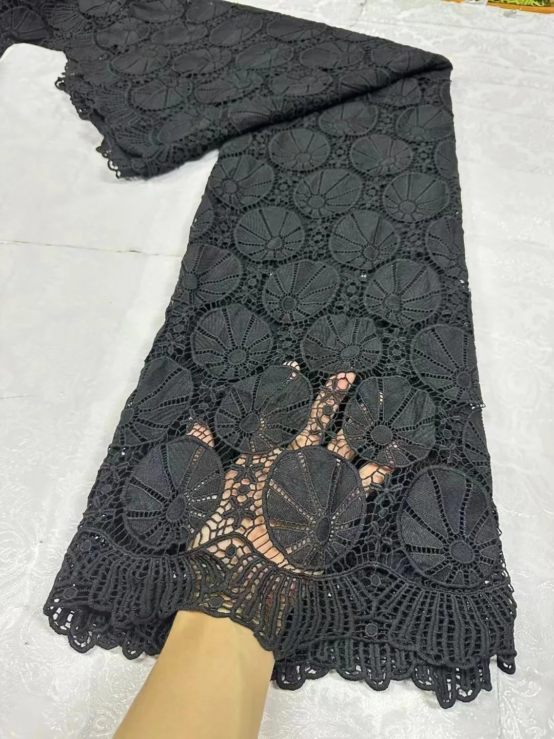 Black African Guipure Cord Lace Fabric 2024 High Quality Water Soluble French Lace Fabric For Woman Birthday Party Dresses