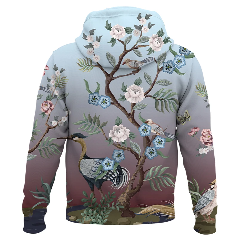 2021 New zipper hoodies Clothing Harajuku brand 3d Print Flower, bird and plant illustration Hooded Pullover Unisex Clothing