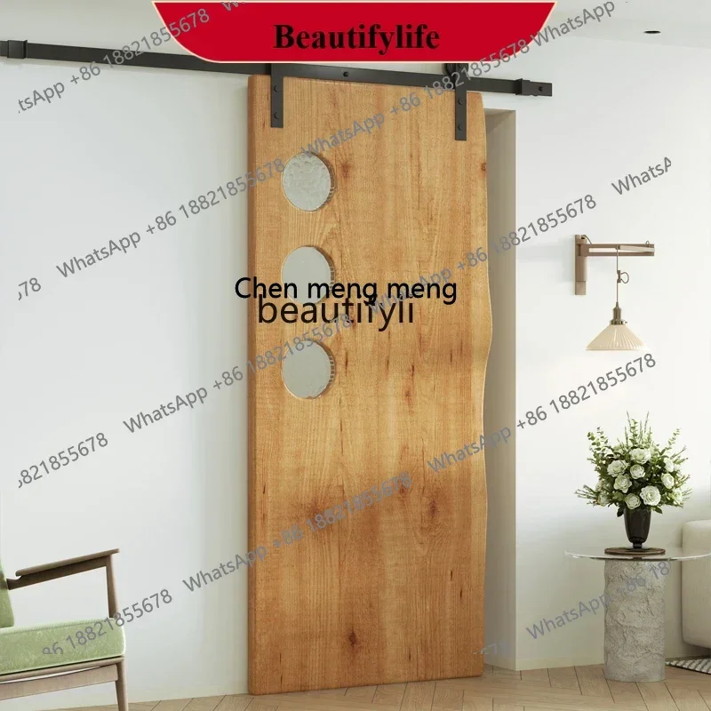D178  Solid wood barn  door retro cloakroom sliding door kitchen hanging rail, door partition,   customization