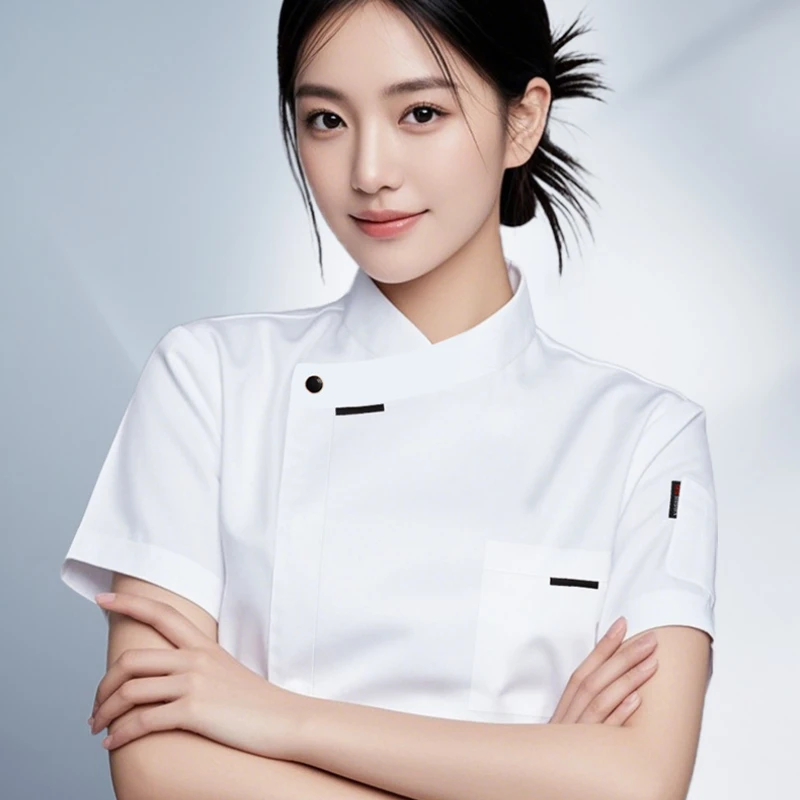 Elegant Chef Jacket Women Short Sleeve Kitchen Clothing Women's Summer Cook Uniform Shirt Breathable