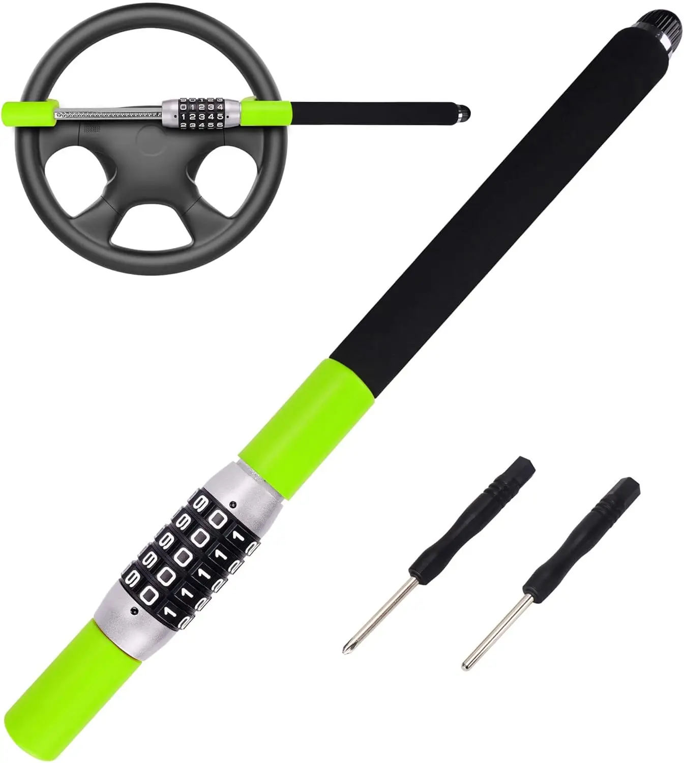 

Universal Car Steering Wheel Lock Anti-Theft Keyless Extendable Retractable Password Combination Heavy Duty Fit Green