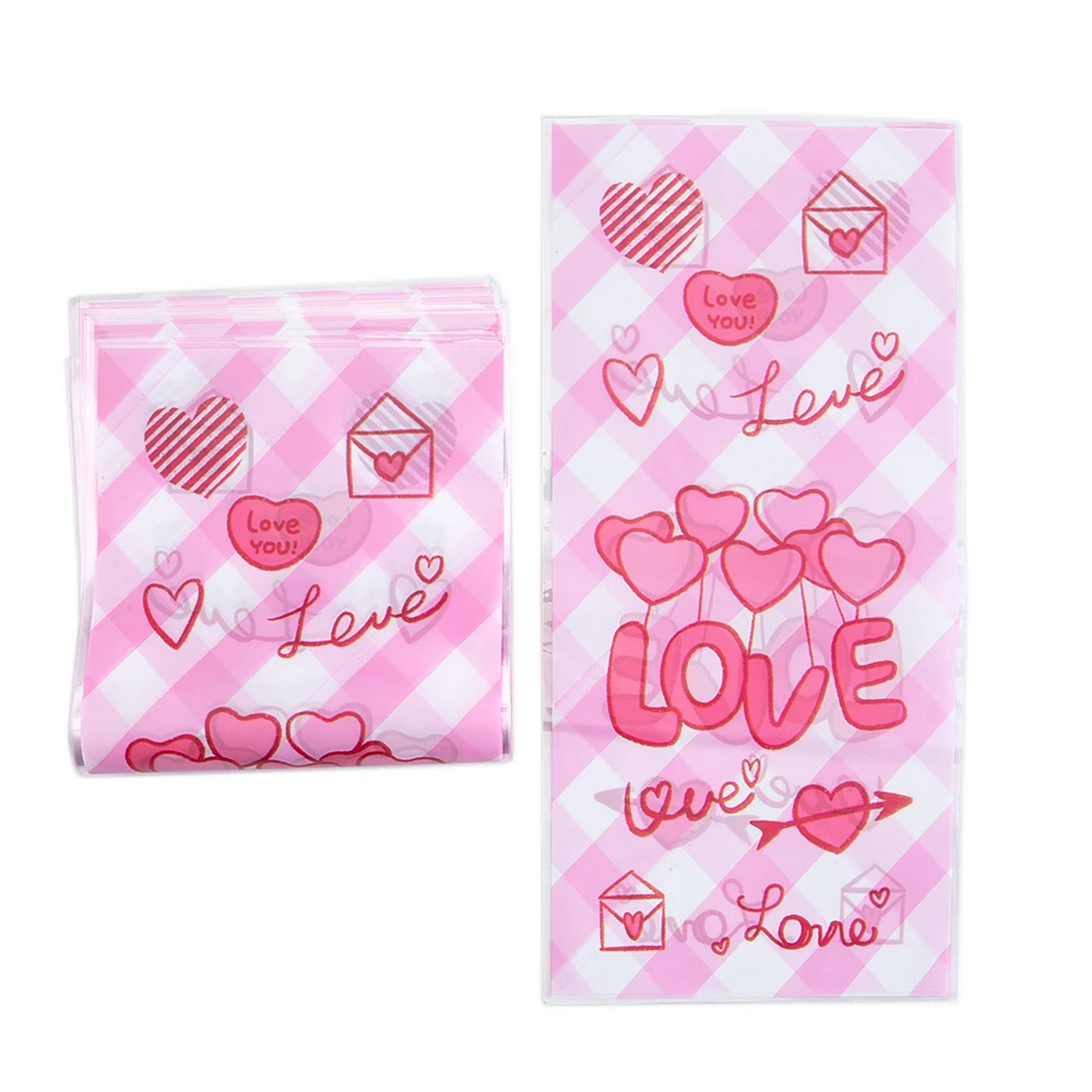 50 pz 12.5x27cm lungo sacchetto di plastica OPP con 50 pezzi Twist Ties regali sacchetti per san valentino Candy Chocolate Cookie Wrapping