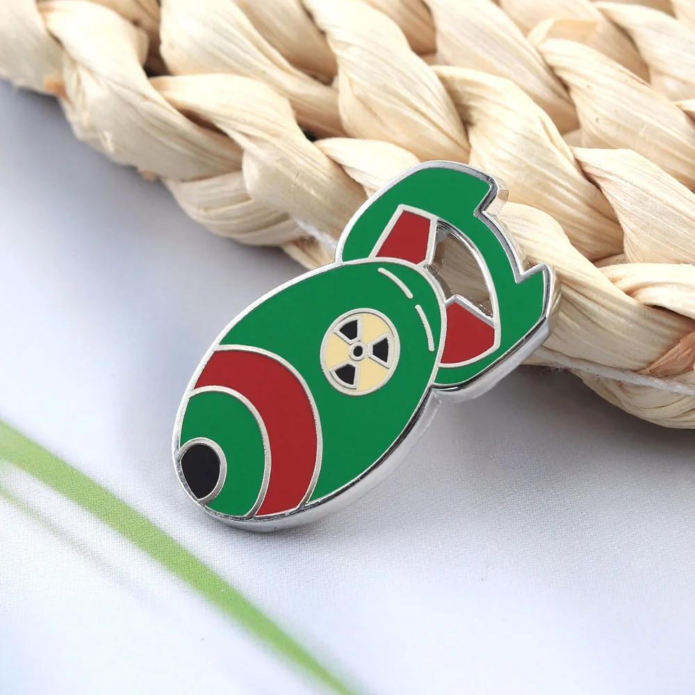 Cartoon Nuclear Missile Logo Brooch Military Wind Enamel Pin Nuclear Radiation Clover Metal Pin Game Peripheral Accessories Gift