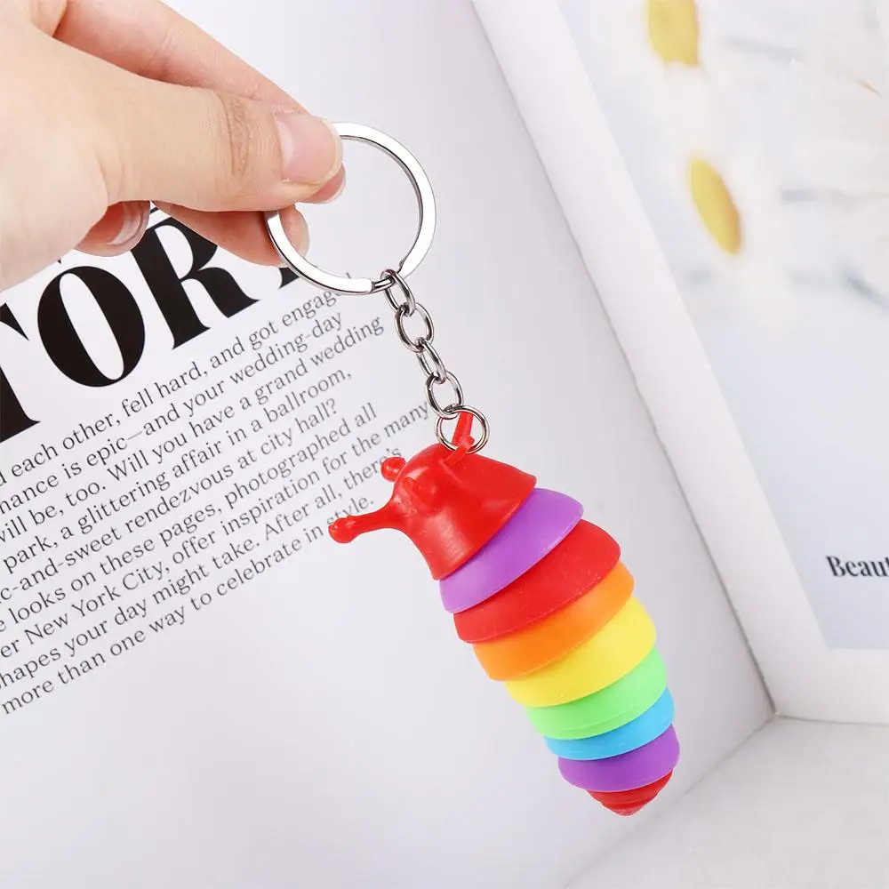 1pc Finger Slug Snail Caterpillar Key Chain Relieve Stress Anti-Anxiety Keyrings Squeeze Sensory Toys Party Favor