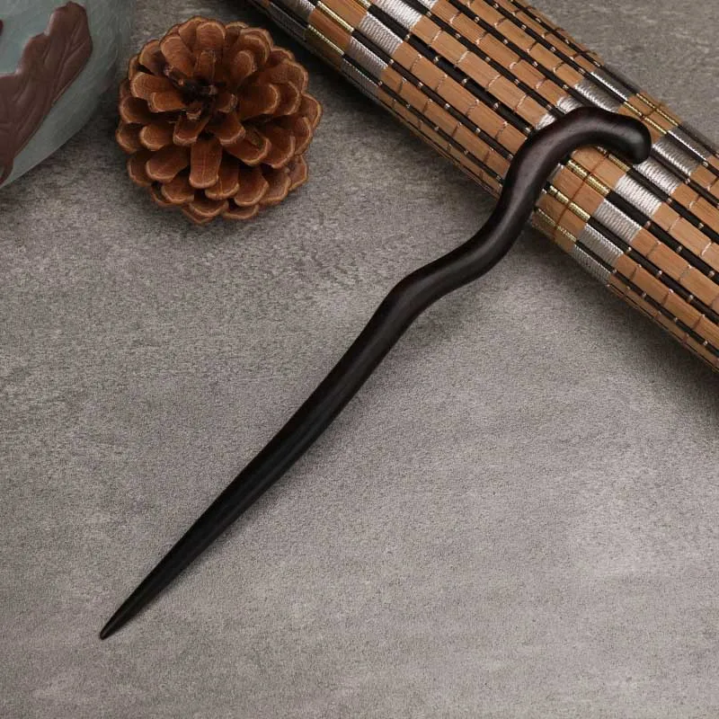 Black Sandalwood Hair Stick Hand Carving Chinese Hairpin Classic Cheongsam Hairpin Forks Antique Style Girl Chignon Hair Clasp image 4