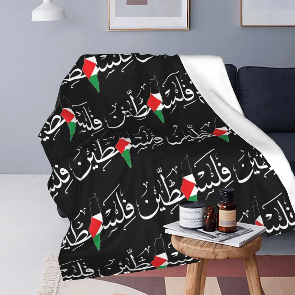 Palestinie Arabic Calligraphy Name Blankets Soft Warm Flannel Throw Blanket Bedding for Bed Travel Home Couch