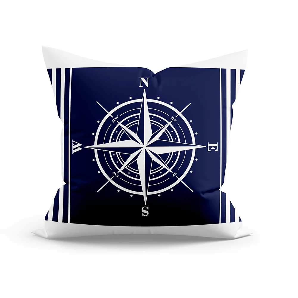 Home Decor Compass Anchor Pillow Cover Blue Mediterranean Cushion  Car Sofa Office Decoration Accessories Ornament