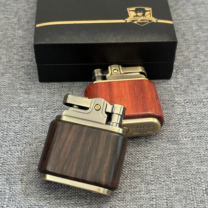 Zorro Retro Kowtow Machine Grinding Wheel Ignition Kerosene Lighter Wood Shell Craft Collection Men's Cigarette Accessories