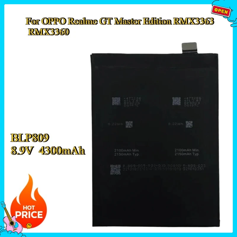 

New Replacement Battery BLP809 4300mAh for OPPO Realme GT Master Edition RMX3363 RMX3360 High-Capacity Replacement Batteries