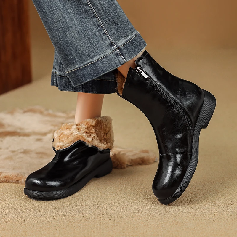 

Superior Winter Women's Snow Boots Crafted From Soft Wool Durable Split Leather Ensuring Comfort Warmth During Snowy Days