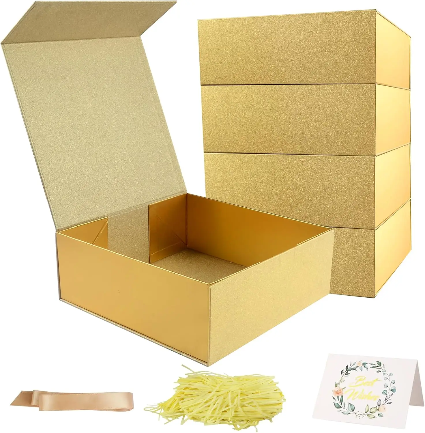

Подарочные коробки размером 9,65x9,65x3,6 дюйма, складная магнитная золотая подарочная коробка для дней рождения, Рождества или вечеринок, подарочная упаковка.