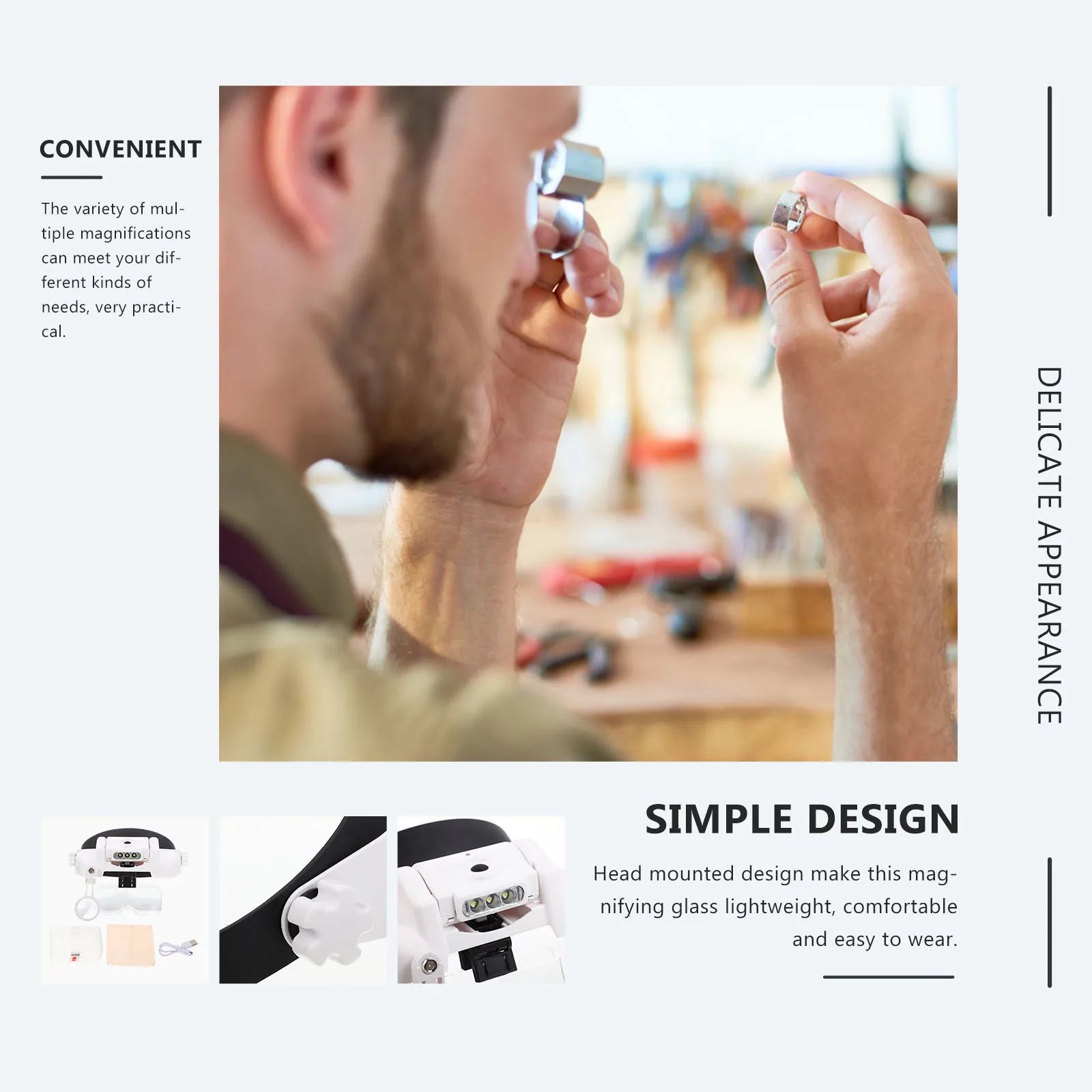 Head Mounted Magnifier LED Lights Jewelry Identification Eyelash Extension Adjustable Lenses Practical Durable Gift