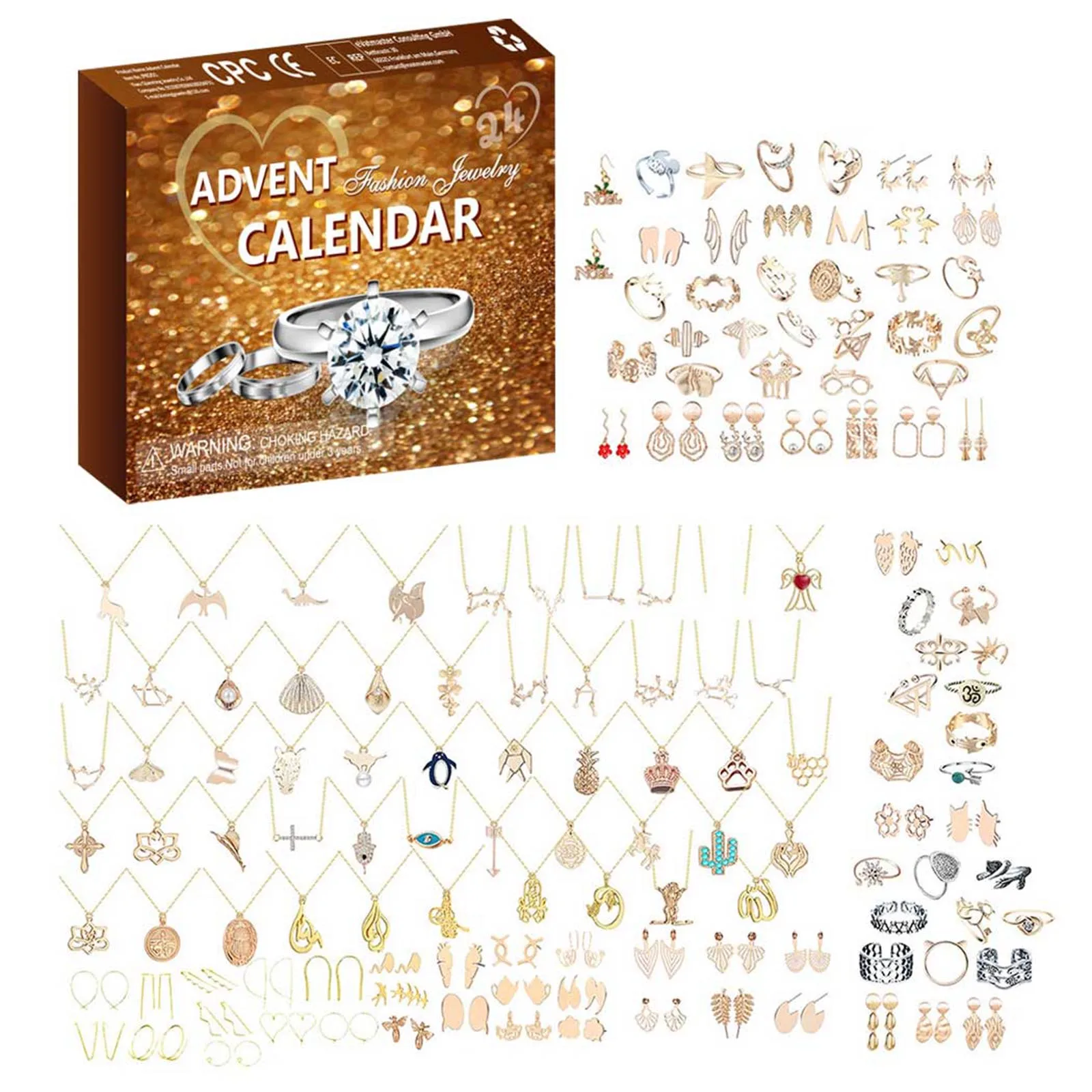 Guirlande de noël à piles avec minuterie, compte à rebours, calendrier de l'avent de noël pour enfants, ensemble de bijoux, bague, montre de sable, 5 Min