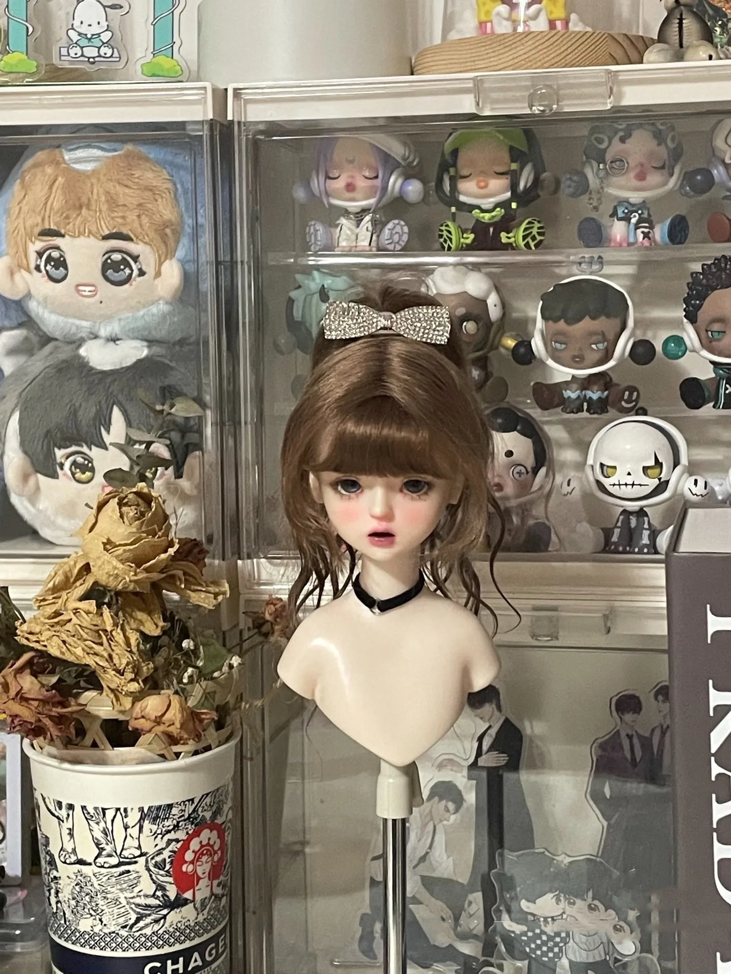 다크 브라운 인형 헤어 포니테일 BJD 가발, 1/4 모헤어, 무료 배송