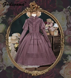Lolita French Court Style Stand Collar Slim Long Sleeve Op Dress Sprign and Autumn Solid Color Women's Elegant Long Dresses