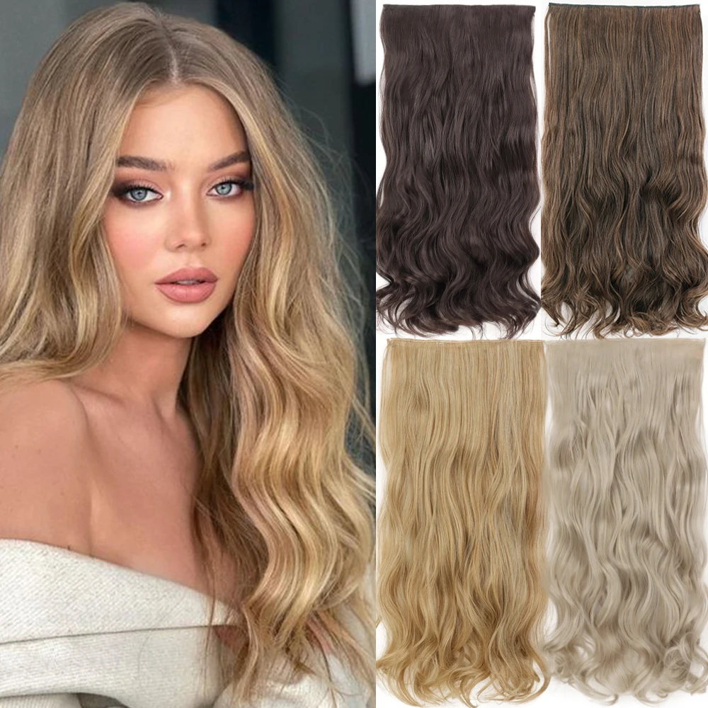 

Synthetic 22 32inches 5 Clips Hair Extension Heat Resistant Fake Hairpieces Long Wavy Hairstyles Clip In Hair Extensions