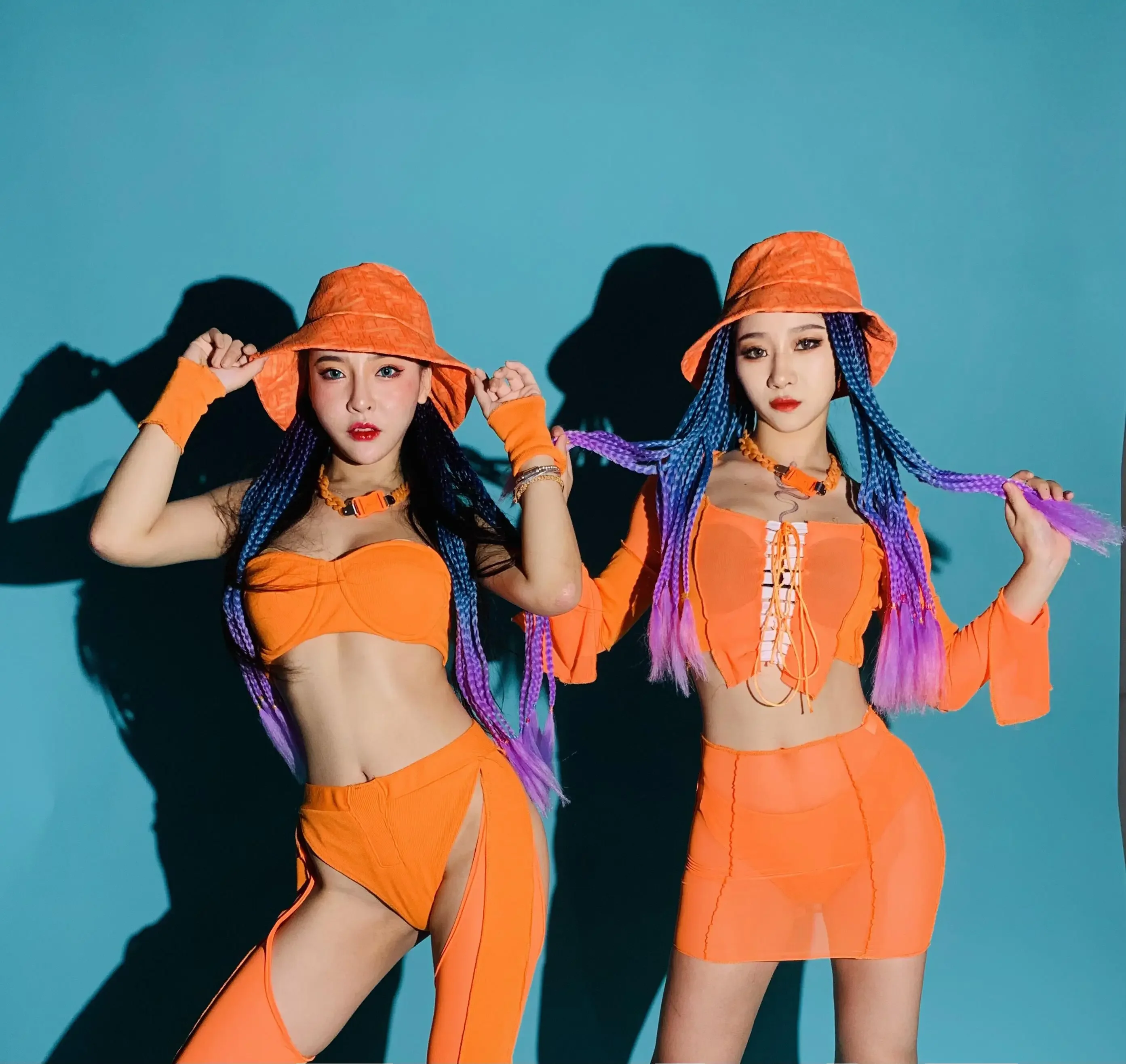 

2025 Dancer Singer Performance Stage Costume Nightclub Gogo Dancing Clothes Orange Party Rave Outfit Hiphop Jazz Dancewear yk164
