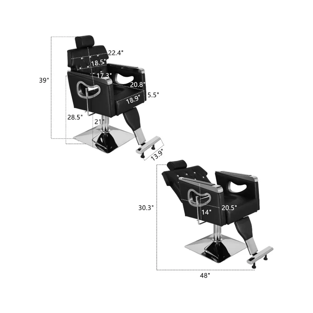Heavy Duty Reclining Barber Chair 360° Swivel Height Adjustable with Headrest Footrest for Hair Stylists Black, Custom
