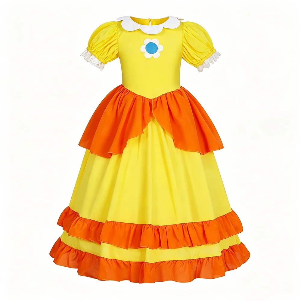 Daisy Kostüm Mädchen Gelbes Mehrlagiges Tüllkleid Kinder Halloween Karneval Geburtstagsfeier Prinzessinnenkleid 3 4 5 6 7 8 Jahre – Detail 3