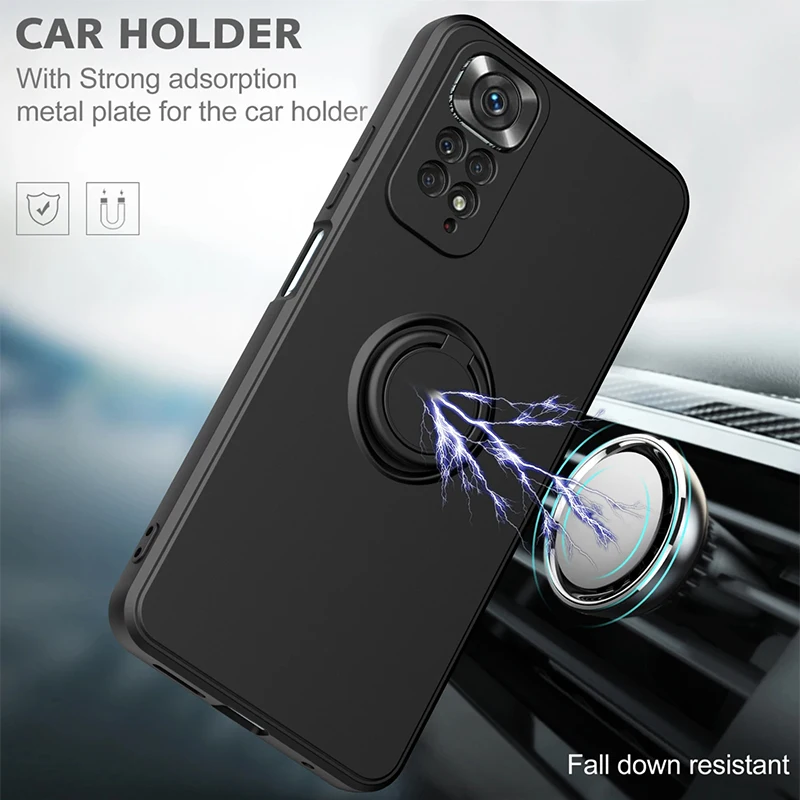 Liquid Silicone Ring Holder Soft Phone Case For Redmi Note 12 Pro 11 10 S 9S 9 Shockproof Back Cover For Xiaomi 11T 12T Pro Lite image 3