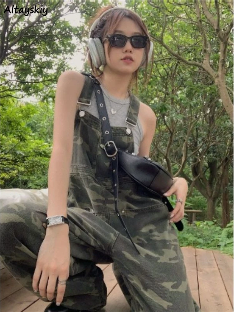 

Jumpsuits Women Military Style Ulzzang Vintage Boyfriend Young Simple Camouflage Chic Designed Harajuku Leisure Streetwear Denim