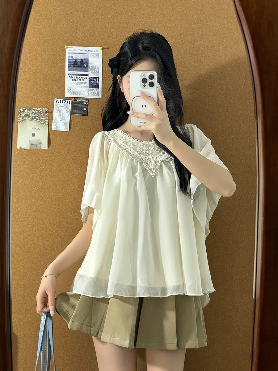 

Korobov Summer Japanese Vintage/Retro Sweet Short Sleeve Loose Blusas Mujer De Moda 2025