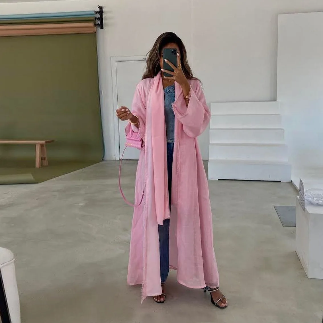 Jalabiya for Women Middle East Solid Color Long Muslim Coat Fashion Cotton and Linen Cardigan Abaya for Women