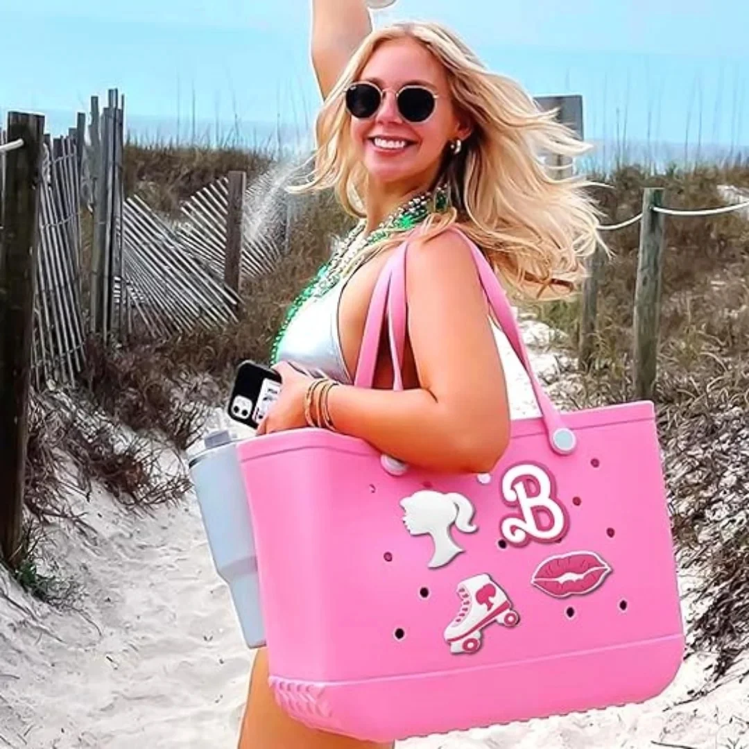 7 peças amuletos de bolsa bogg, acessórios de clipe de moda rosa amuletos adequados para bolsa bogg originais todos os modelos, decorações de menina de borracha