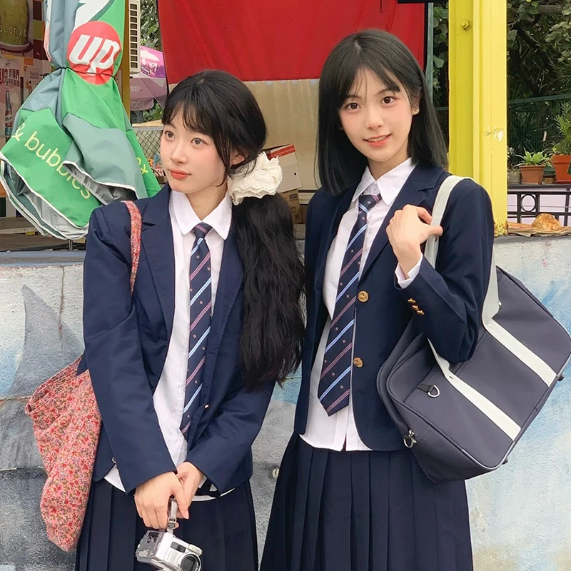 Korean School Uniform for Students Jacket with Badge Navy Blue Blazer Uniforms Japanese High School Coat School Clothes Seifuku