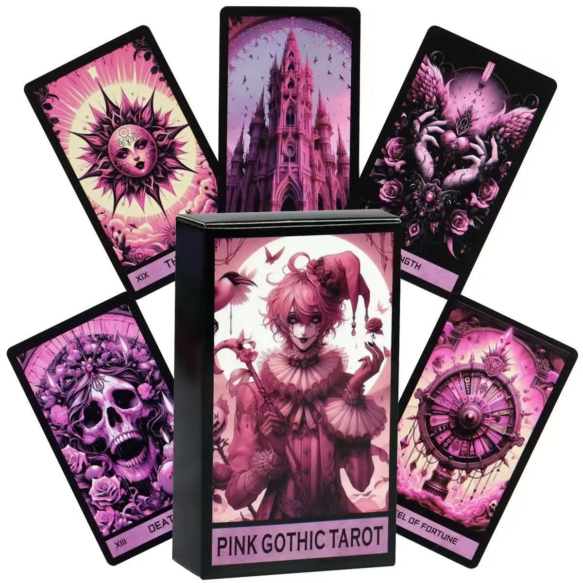 Pink Gothic Themed 10.3*6cm Tarot Cards 78 Pcs