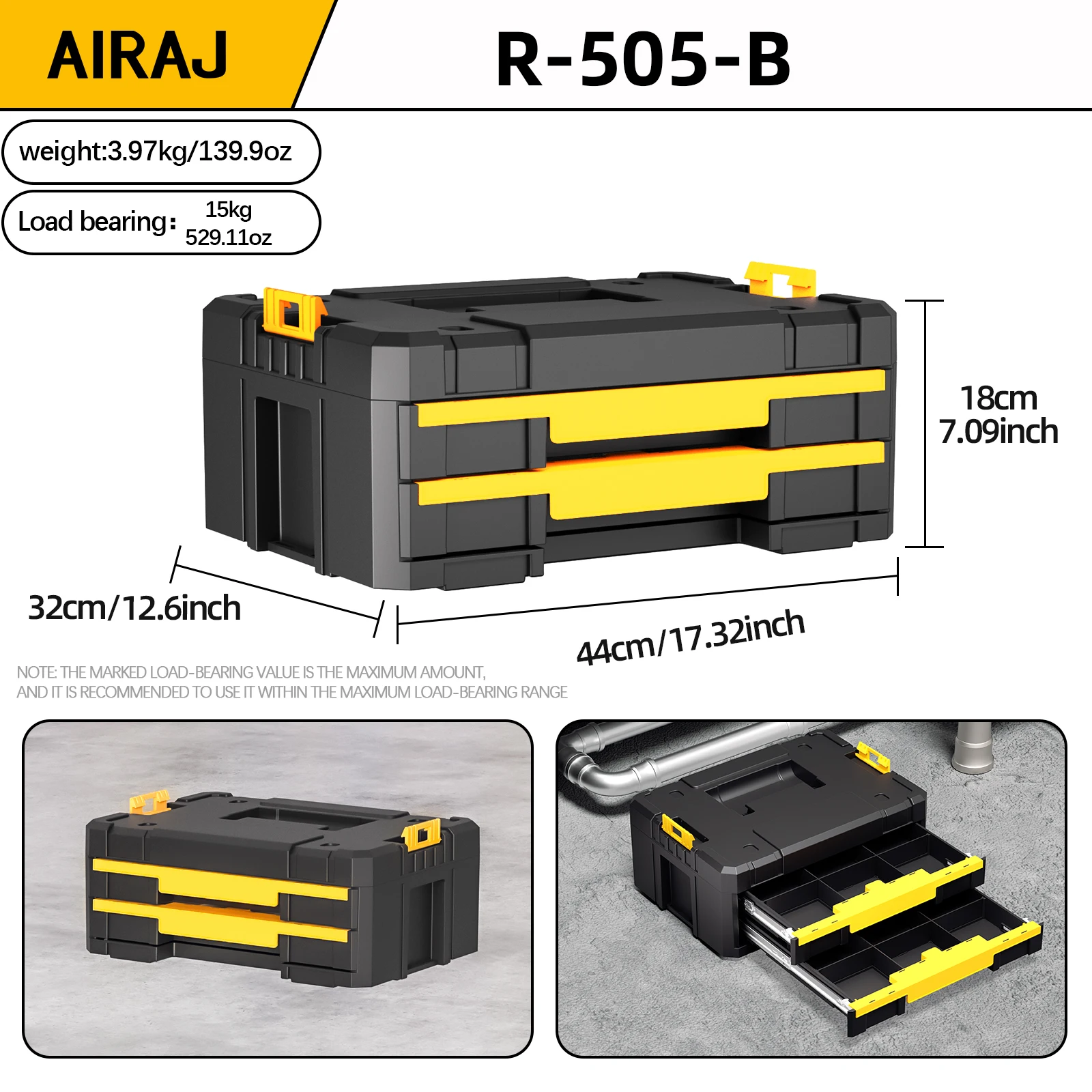 AIRAJ 4 Tier Stackable Rolling Tool Box Modular Tools Organizer 