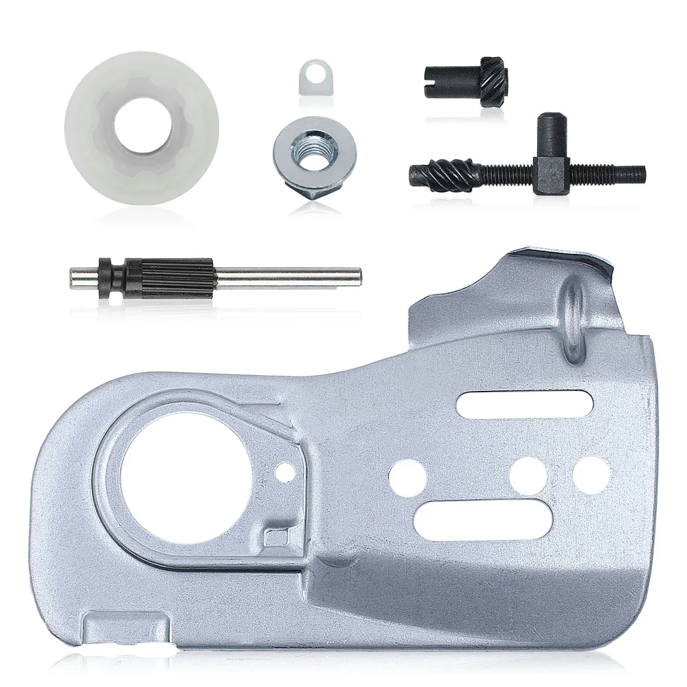 Placa de barra guía de cadena para Husqvarna 445 450 445E 450E, bomba de aceite, ajustador de engranaje helicoidal, Kit de tuerca tensora, motosierra 544094001