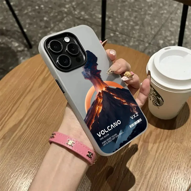 

Матовый чехол Candy 2 в 1, для iPhone 17 Air 16 15 14 13 12 Pro Max Plus, защита камеры, двухслойный чехол для мужчин и женщин, вулкан