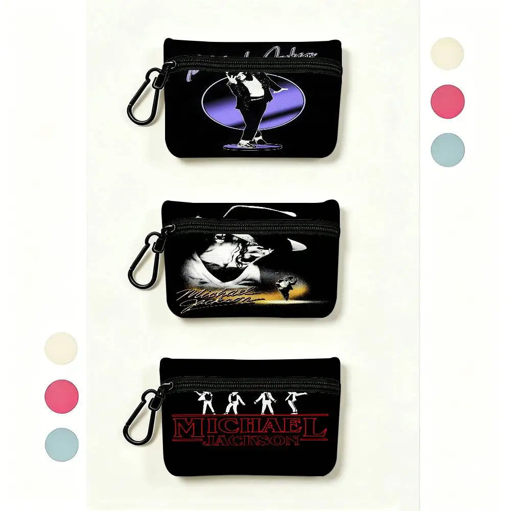 M-Michael Jackson Mini Hanging Oxford Cloth Coin Bag Durable Zipper Key Card Pouch With Carabiner