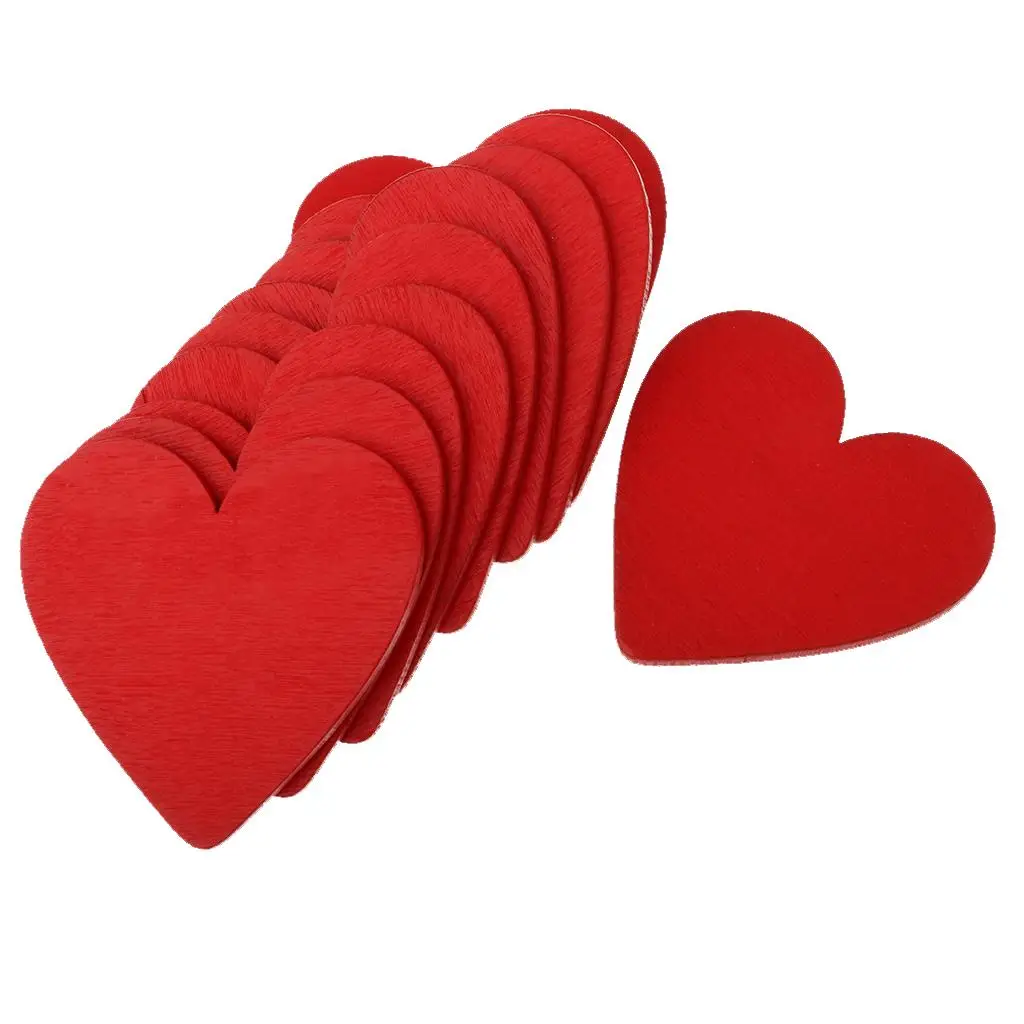 10pcs 48mm Heart Shape Red Wood Slices Log Discs DIY Wooden Craft Decoration