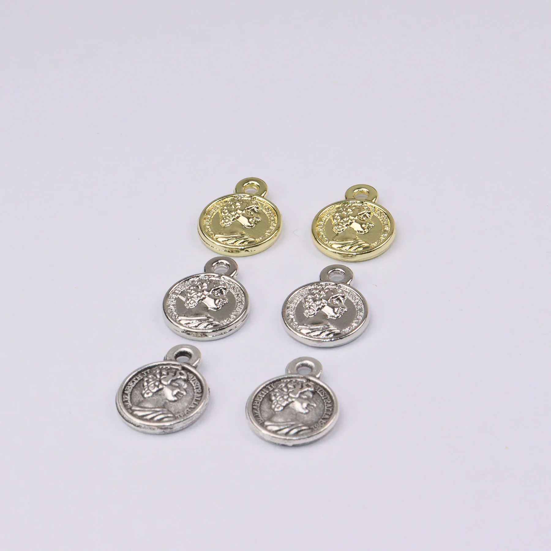 Eruifa 20Pcs/Bag 10mm Dangling Head Coin Zinc Alloy Charms Pendant Jewelry DIY Handmade 2 Colors