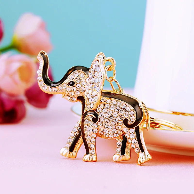 3D Auspicious Elephant Key Holder Chains Whole Enamel Colorful Crystal Bag Pendant Keyrings KeyChains