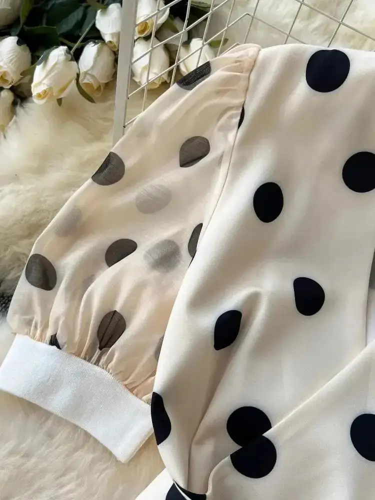 Sommer Elegante Dot Party Midi Kleider Französisch Prinzessin Chic Puff Sleeve Abend Party Vestidos Lace Up Wrap Big Hem Robe Kleidung