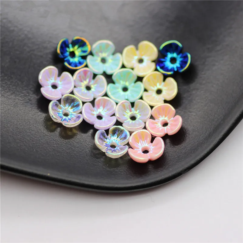 30pcs Nail Jewelry 6mm Small Flower 3-petal Three-dimensional Flower AB Color Jewelry Henna Imitation Shell Flower