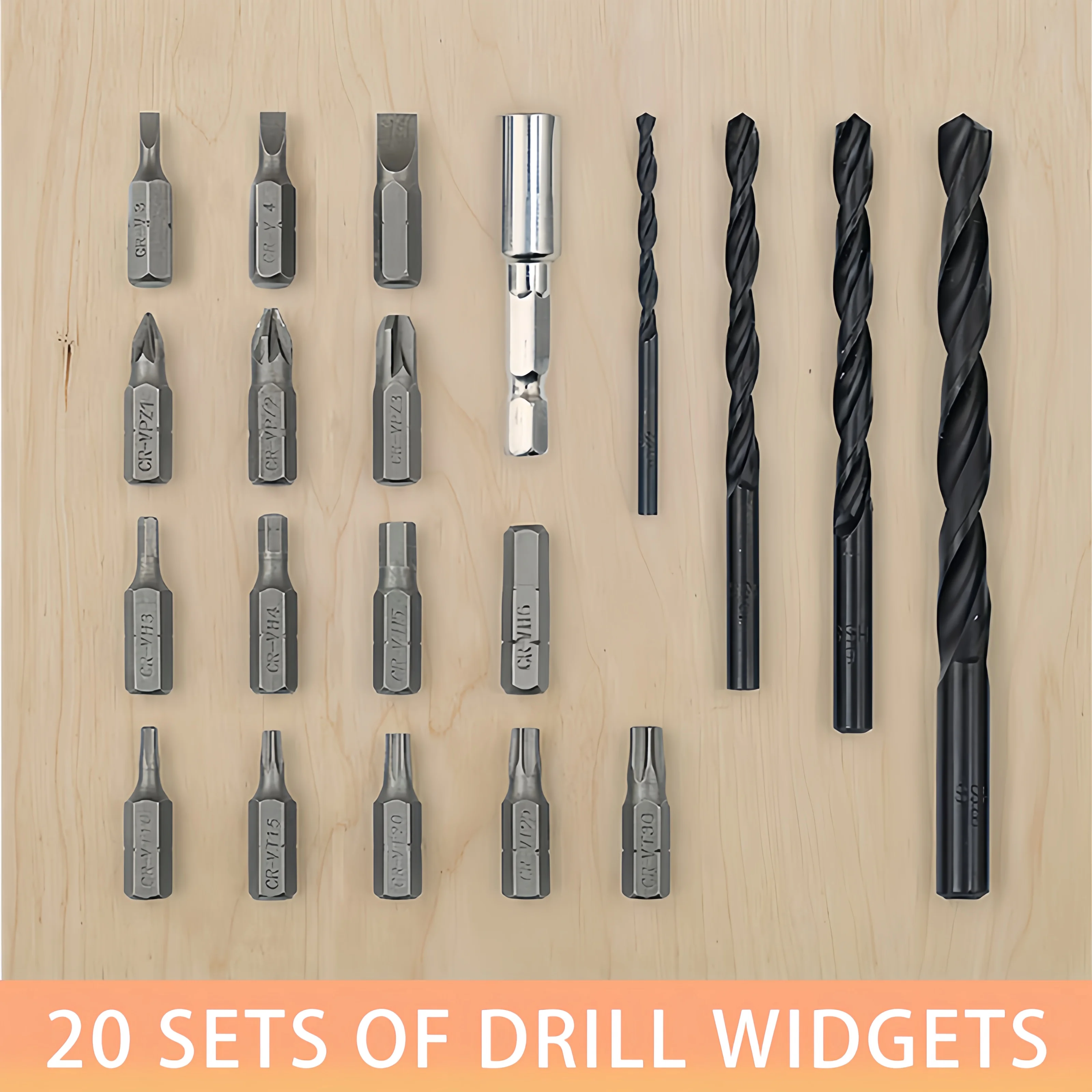 20 Pcs Twist Drill Bits Screwdriver bits Extension rod 1/2 drill stainless shrink iron aluminum For Wood Working high CRV Steel