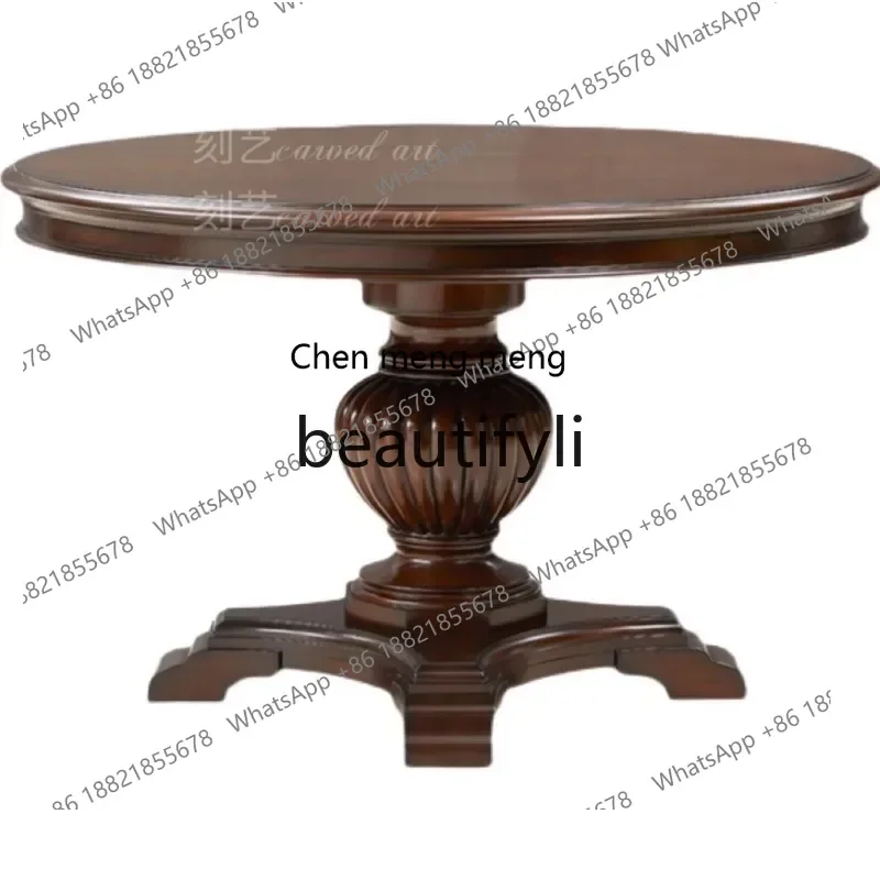

N178 G Charleston Round Roman Column Dining Table French Solid Wood Leather Dining Chair