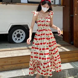Cherry Dresses Women Summer Midi Sleeveless Sweet Girls Hot Sale Stylish Students Chic Vestidos Aesthetic Newly Popular Ulzzang