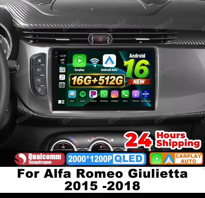 Car Radio Android 16 For Alfa Romeo Giulietta 2015 -2018 Video Player 2 DIN Stereo Wireless Carplay Auto 5G WIFI Navigation DSP