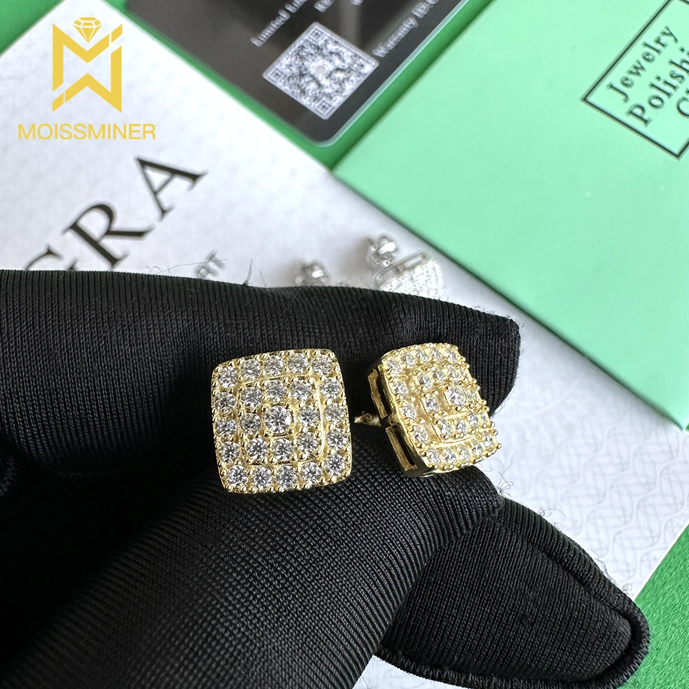 

Big Square Moissanite Earrings S925 Silver Iced Out Ear Studs For Women Men High-End Jewelry Pass Diamond Tester Free Shipping