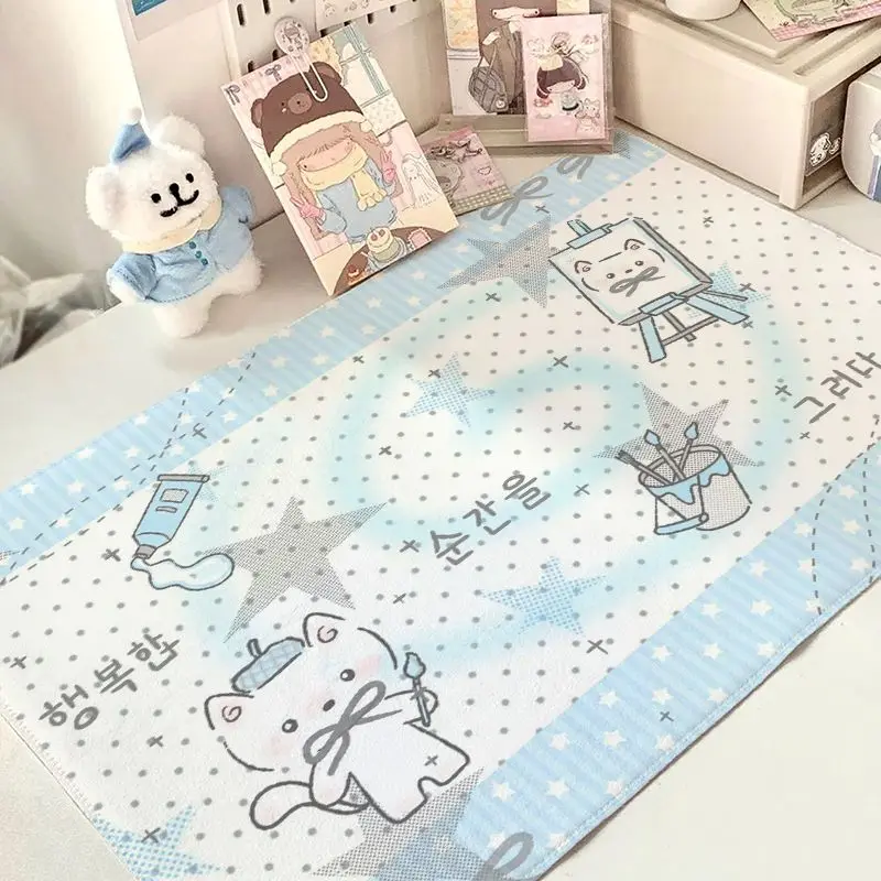 Leather Desk Pad Protector Korean ins Kitten Dots Y2K Kawaii Mouse Pad Office Desk Mat Waterproof Oilproof PU Desk Keyboard Pad