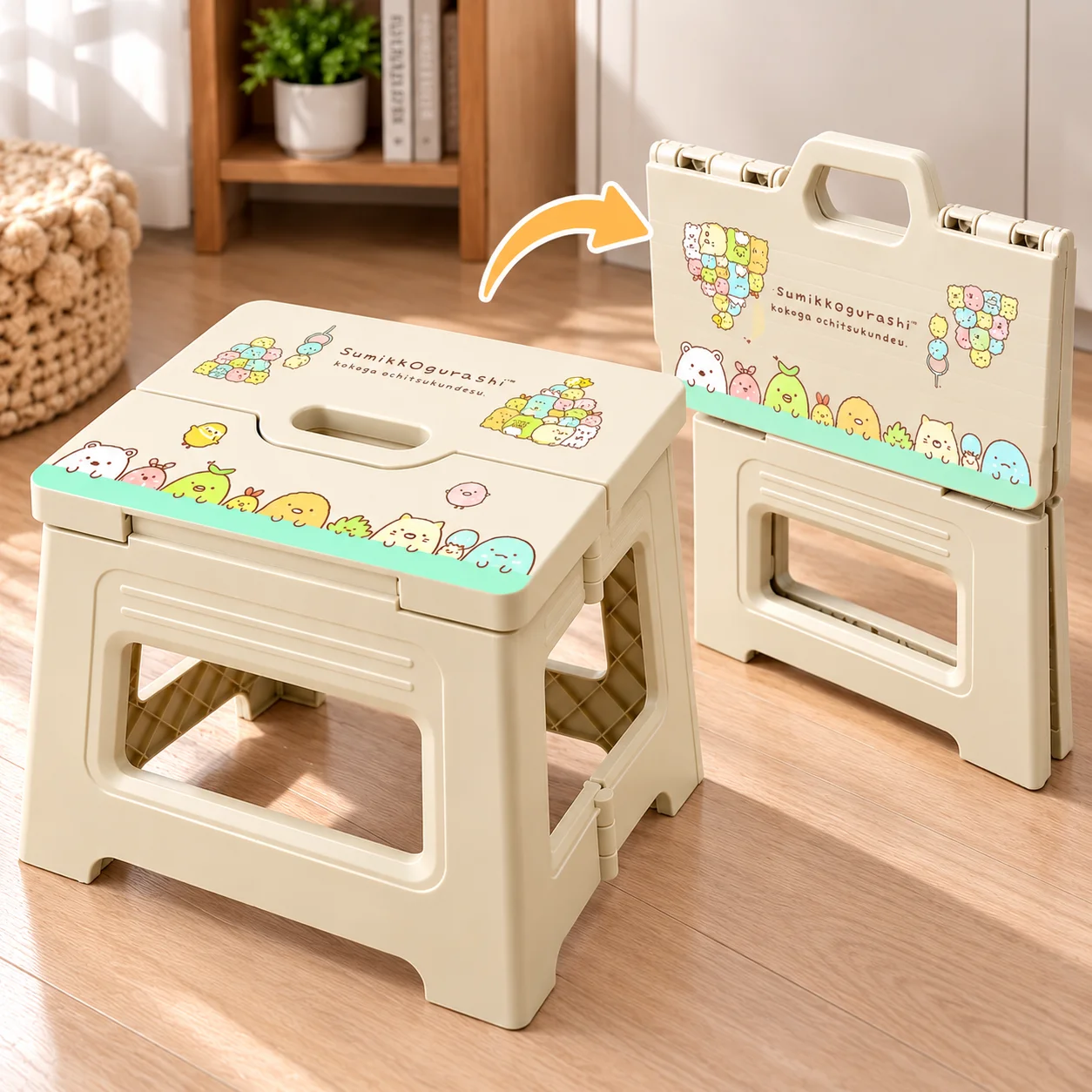 Sumikko Gurashi Cartoon Folding Stool Portable Anti Slip Step Stool Lightweight Foldable Seat for Home Bathroom Bedroom Room