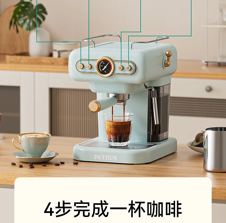 220V Petrus Kaffeemaschine PE3322 Vintage-Stil Halbautomatische Espressomaschine Kompakt für Zuhause – Detail 6