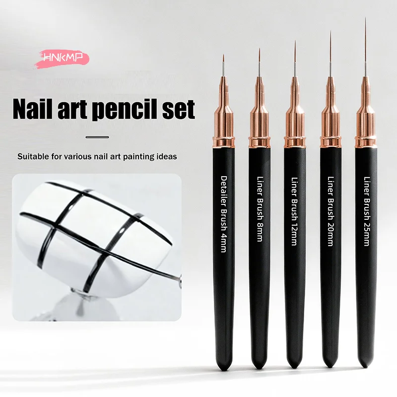 5-teiliges Nail Art Liner-Pinsel-Set, verschiedene Größen, 4/8/12/20/25 mm, Maniküre-Stifte für lange Linien und dünne Details, Mal- und Zeichenwerkzeug